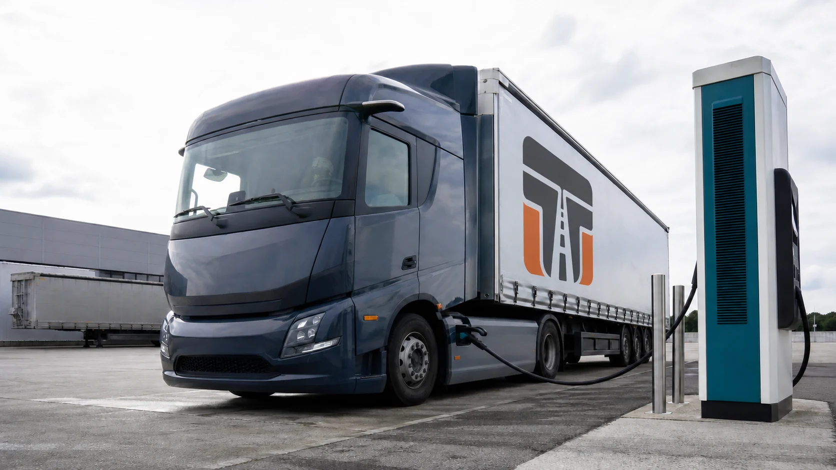 Elektrischer Lkw steht an einer Schnellladesäule; der Beitrag erklärt die Mautbefreiung nach Fahrzeuggewicht bis 4,25 Tonnen und darüber.